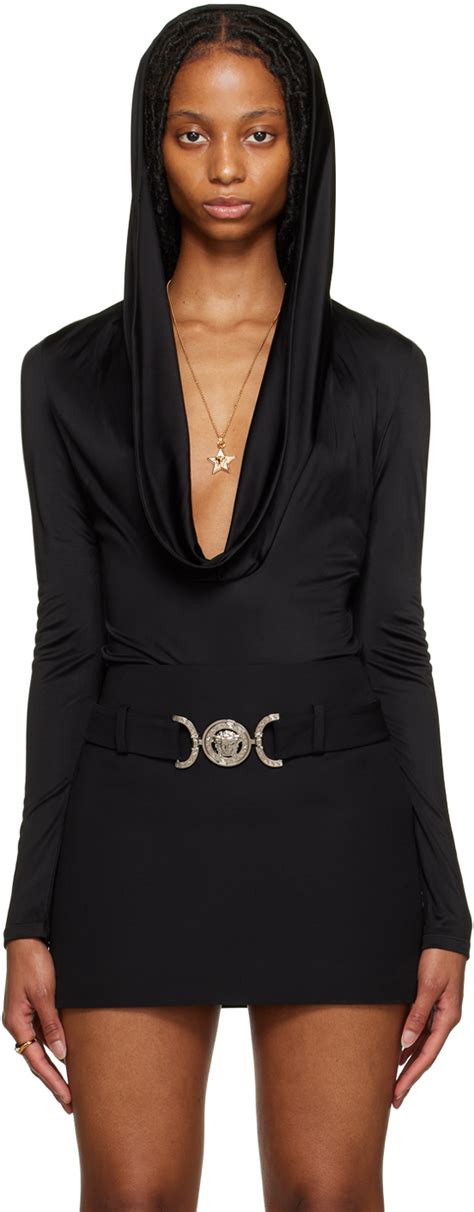 versace bodysuit black|Versace leather bodysuit.